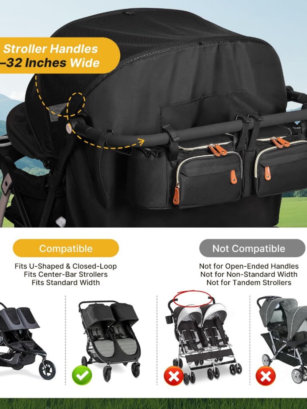 Double Stroller Organizer for Bob Duallie & Baby Jogger City Mini GT2 - Picture 3 of 9